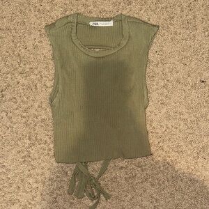 Zara Olive Ribbed Tie-Back Tank